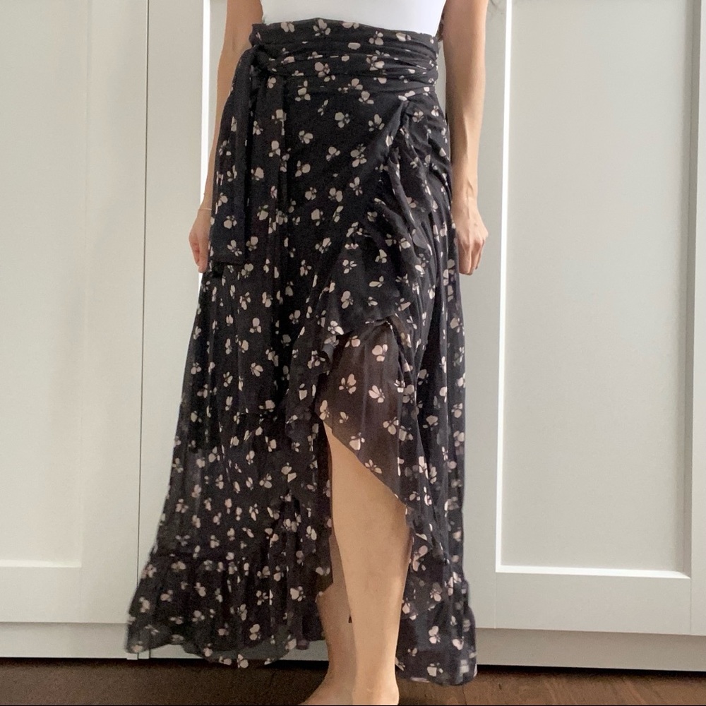 Ganni Black Floral Maxi Skirt